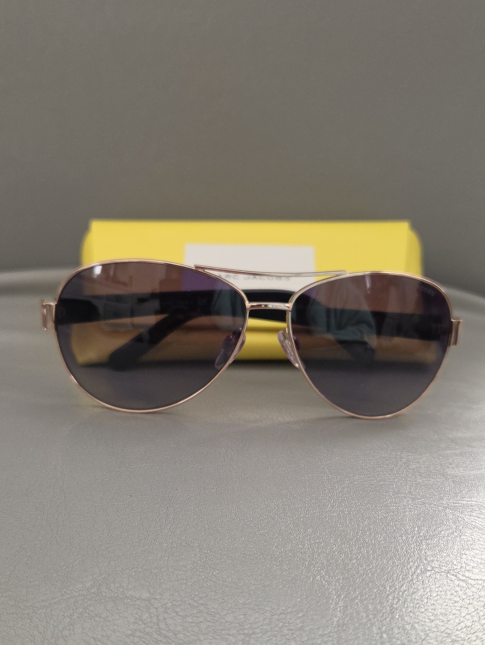 Marc Jacobs Rose Gold Aviator Sunglasses with Gradient Lenses